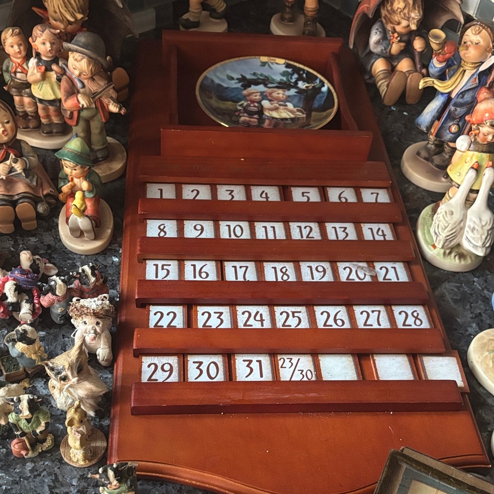 Wooden Perpetual Calendar with Figurines